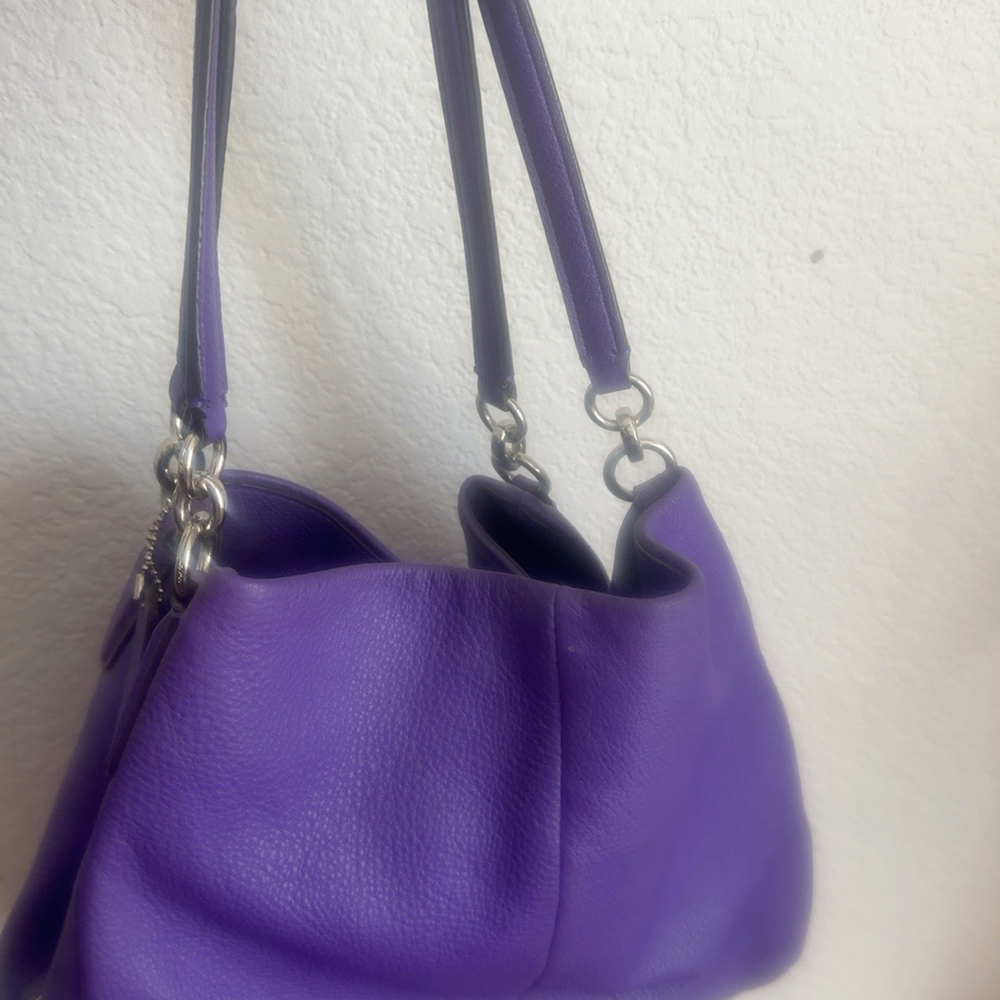 Coach Purple Pebbled Leather Shoulder Bag Silver Hardware Large Tote Handbag